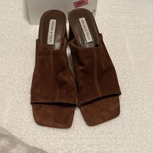 Brown suede block heel sandals